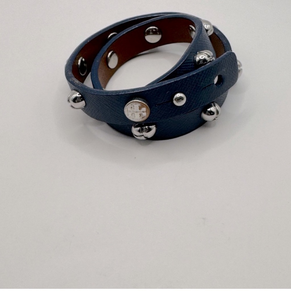 Tory Burch Blue Leather Bracelet with Silver Accents NWOT